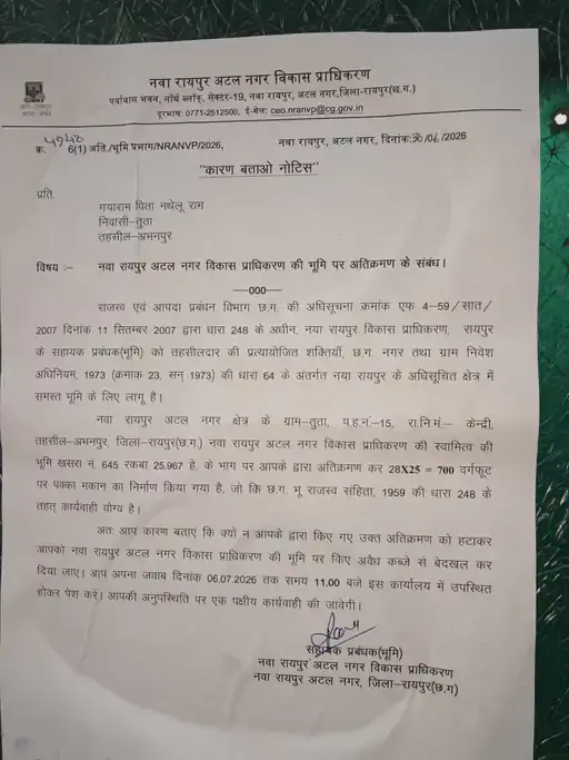 CG NEWS : नकटी के बाद तूता, 36 परिवारों को मकान तोड़ने का नोटिस, 6 जुलाई तक मांगा जवाब, कांग्रेस ने ग्रामीणों से की मुलाकात