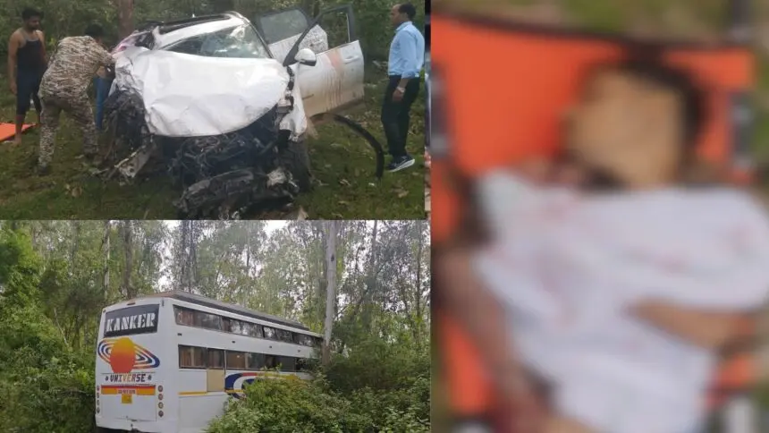 CG ACCIDENT: NH-30 पर दर्दनाक हादसा, बस और कार की जोरदार भिड़ंत, चालक की मौके पर मौत